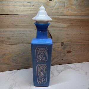 Jim Beam Decanter Blue & White Milk Glass Whiskey Bottle EMPTY